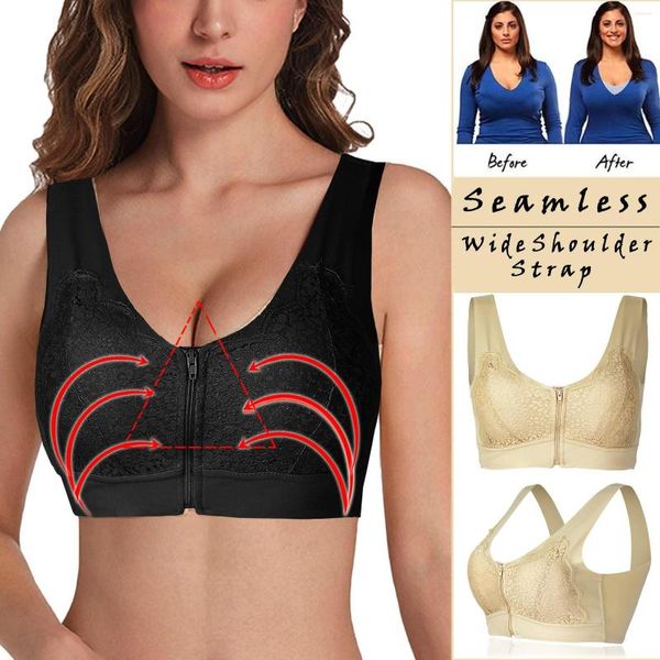 Damen Shapers Extra-elastischer Verschlussbesatz-BH, atmungsaktiv, für Yoga, vorne, Unterwäsche, Sport, Spitze, hellbraun, Damen-BHs, Packung