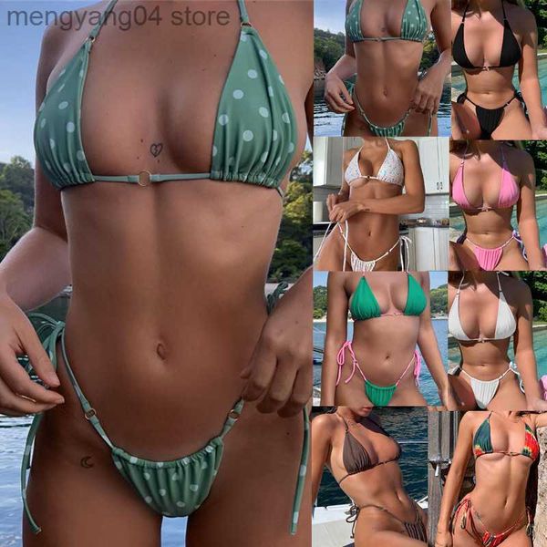 Damenbadebekleidung Sommer Sexy Solide Mirco Bikini Sets Frauen Krawatte Seite G-String Tanga Badeanzug Weibliche Verband Badeanzug Brazlian Bademode Biquini T230524