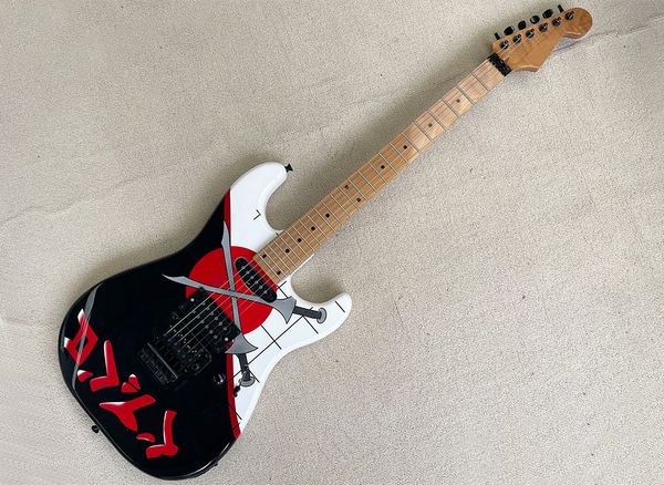 Kavrulmuş akçaağaçlı blackwhite elektro gitar Floyd Rose 4 FRETS akçaağaç klavyesi istek olarak özelleştirilebilir