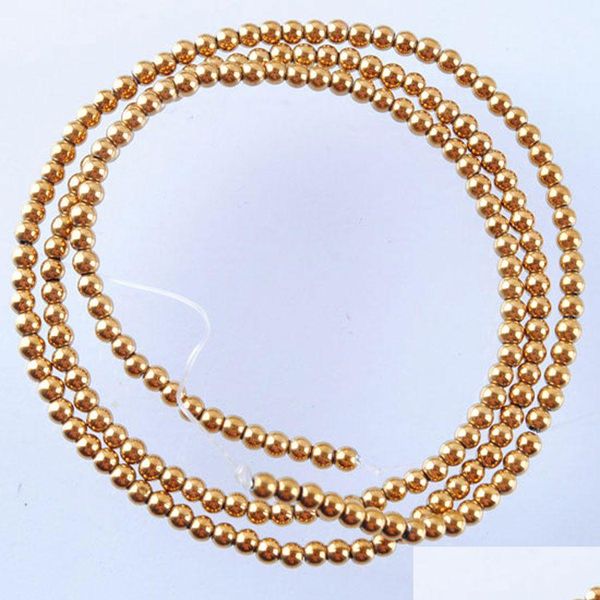 Materiali magnetici oro senza ematite gemma pietra 2 3 4 6 8 mm perline sciolte rotonde filo per gioielli fai da te creazione di bracciali collana accesso Dhwy1