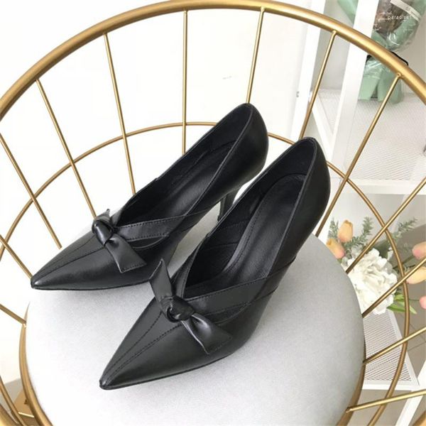 Kleidschuhe Echtes Leder Stiletto Spitz V Mund Einzelschuhe Schwarz Weiß Büro Ladeis Pumps Sommer Herbst Frauen High Heels