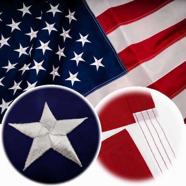 Banner sinaliza US 3x5 pés de nylon à prova d'água Estrelas bordadas em listras costuradas EUA American Flag G230524