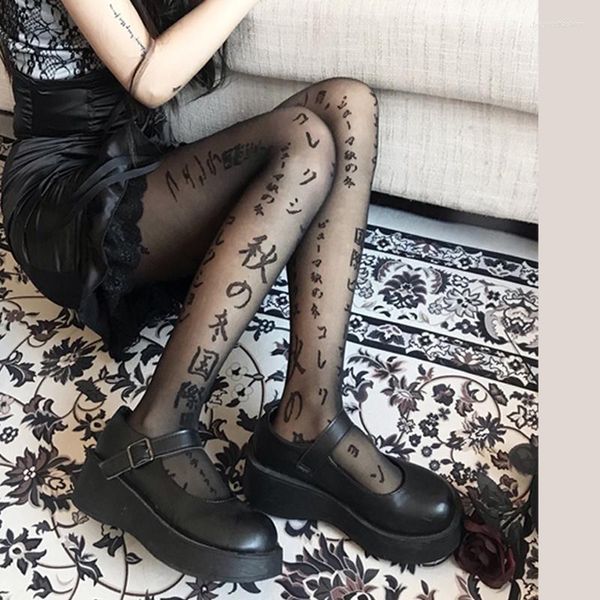 Frauen Socken Lolita Sexy Brief Strümpfe Damen Dünne Mesh Eng Anliegende Gedruckt Tattoo Strumpfhosen Hohl Exotische Atmungsaktive Nette JK