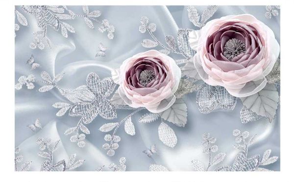 Tapeten Milofi Maßgeschneiderte 3D-Vlieswandwandwand Seide Spitze Blume Luxus Hochzeitszimmer Stereo-TV-Hintergrund