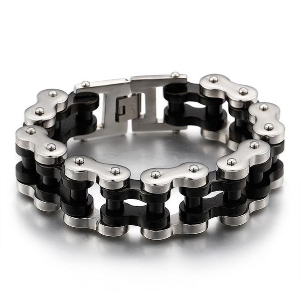 Pulseiras de alta quatity moda punk homens cor preto ouro motor bicicleta corrente de aço inoxidável link bicicleta corrente pulseiras jóias