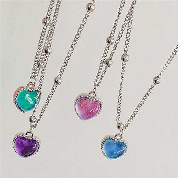 Colares Moda coreana Mudança de coração Colar de pingente em forma de coração Pulseiras de pedra sensíveis a temperatura Brincos de joias G2205524