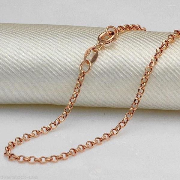 Catene Collana a catena a maglia Rolo in vero oro rosa 18 carati da 2 mm per donna