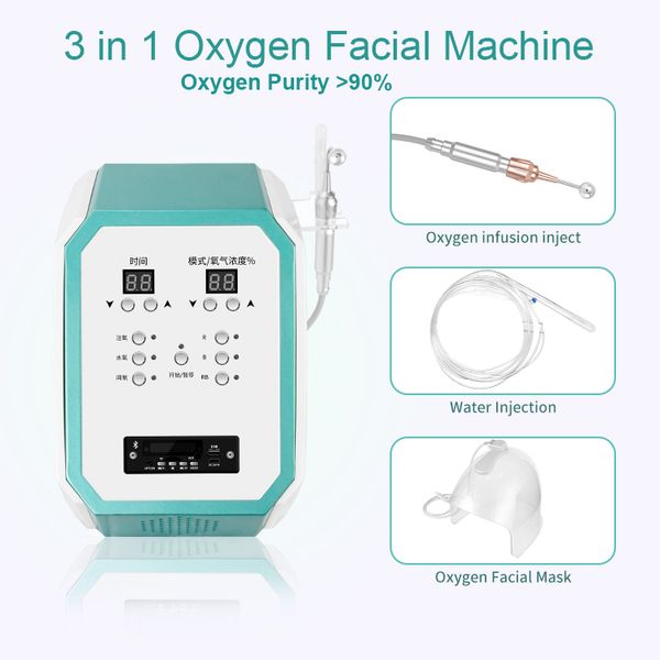 3 in 1 O2toDerm Oxygen Jet Mask Dome Facial Macine Spray Jet Peeling Sbiancamento della pelle Cura profonda Ringiovanimento Cura del viso Spa Macchina con LED Photon Therapy