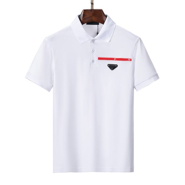 Дизайнерский поло в мужчин Polos Высококачественный высококачественный футболка с короткими рукавами в полосатой лацка