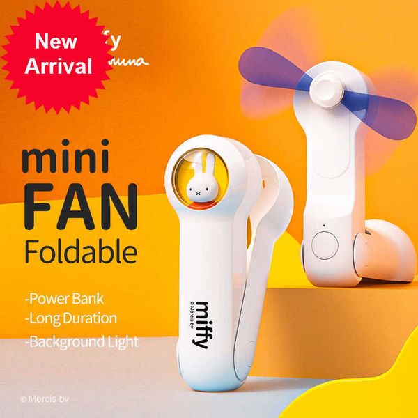 Novo Miffy USB Mini Fan Fan portátil ventiladores elétricos recarregáveis ​​de bolso silencioso ventilador de mão dobrável com um escritório de luz ao ar livre