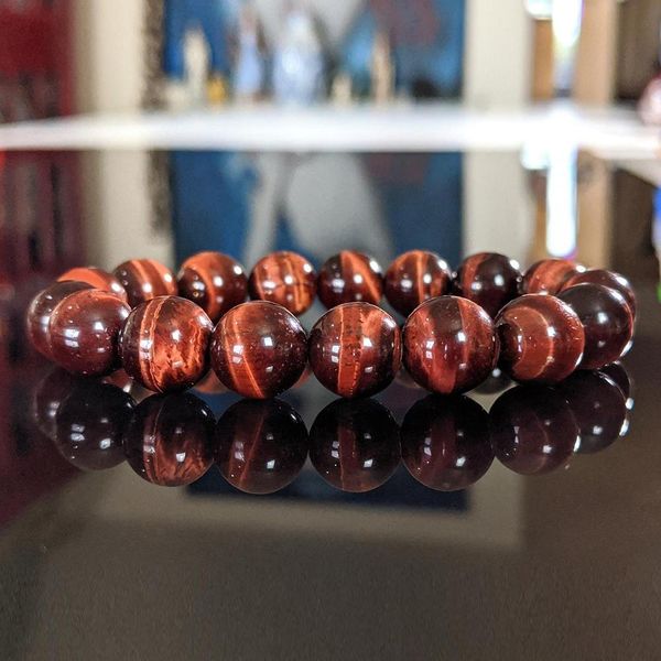 Pulseiras MG1142 12 MM Natural AA Grau Red Tiger Eye Bead Pulseira para Homens Luxuoso Pulseira de Pedras Preciosas Frisada