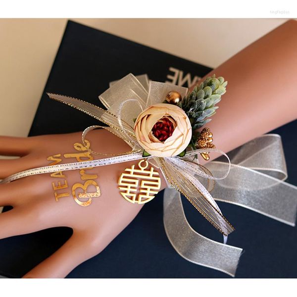 Flores decorativas de casamento no noivo do noivo do noivo Corsage Bridesmaid Sister Hand Groomsmen Pais