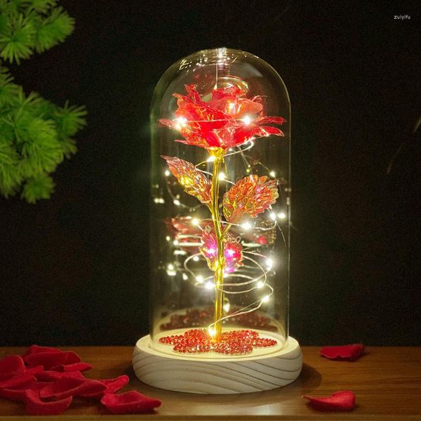 Fiori decorativi Copertura in vetro luminoso Simulazione di luce a LED Rosa Piccola notte Natale San Valentino Compleanno Regalo a sorpresa