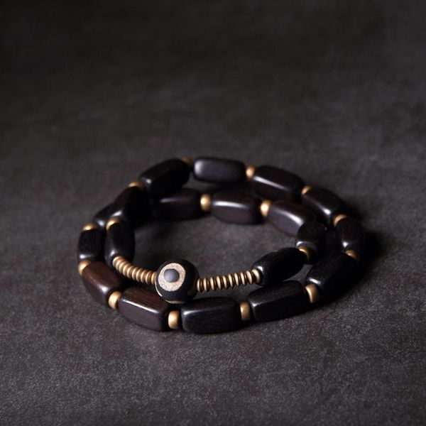 Braccialetti Striscia di legno nero Bracciale multistrato etnico in rame Ebano AntiEvil Eye Nepal Gioielli per uomo Donna OM Bracciale a due file Regalo