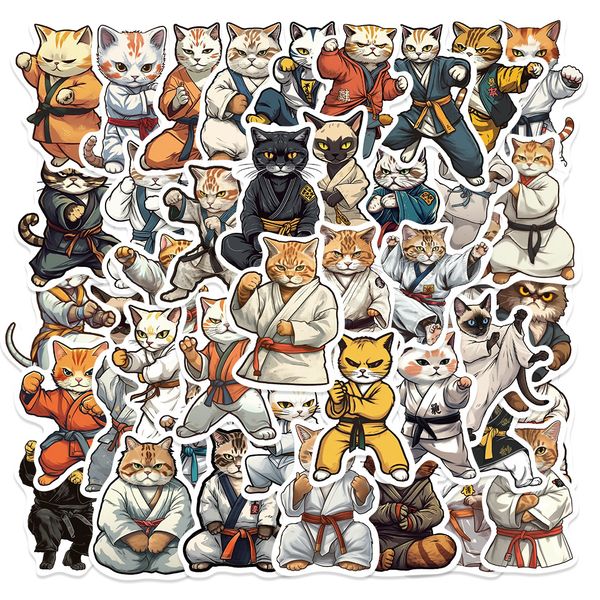 50pcs GRAFFITI STAFITI KUNG FU CATS PARA SKATEBOOBELE Baby Helmet Caso Lápis Diário Telefone Laptop Planner Decor Album Kids Toys Guitar Diy Decals