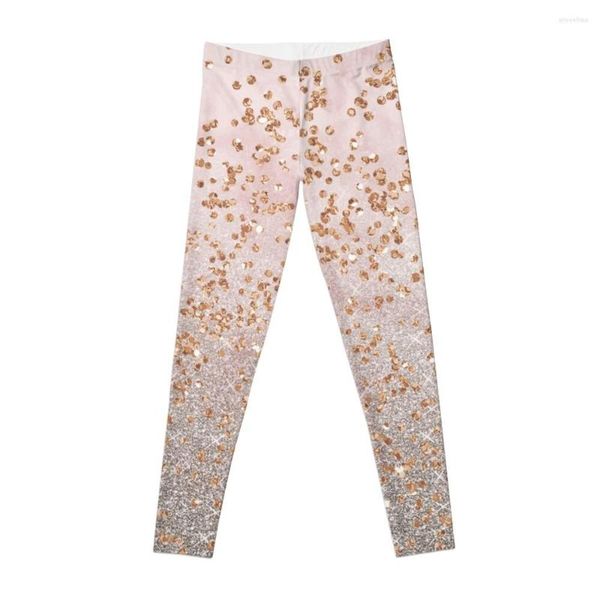 Aktive Hose, gemischt, Roségold, glitzernde Farbverläufe, Leggings, Fitnessstudio, Yoga, Damen, Golf