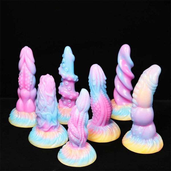 Светящиеся фаллоимитаторы Светящие анальные женщины женская закладка всасывающая чашка силикон красивые сексуальные сексуальные игрушки g-spot красочный фаллоимитатор 80% интернет-магазин