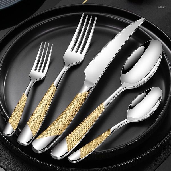 Utensílios de jantar conjuntos de talheres de cozinha prata 304/410 Aço inoxidável Faca faca de colher de luxo