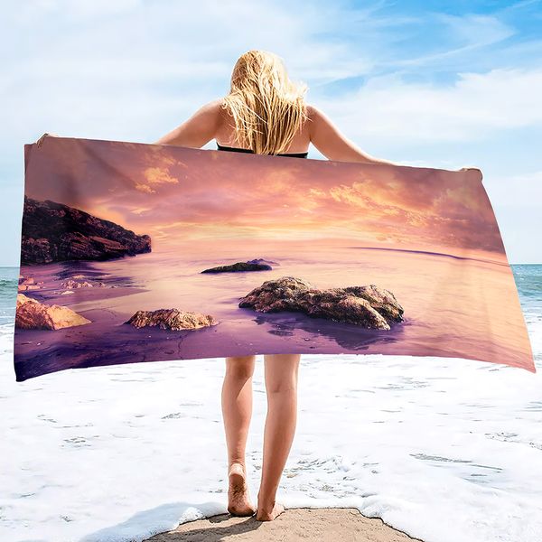 Asciugamani da spiaggia Sea Ocean Wave Asciugamano da bagno estivo Asciugamani multiuso assorbenti ultra morbidi per mani, viso, palestra, decorazioni per la casa sportiva
