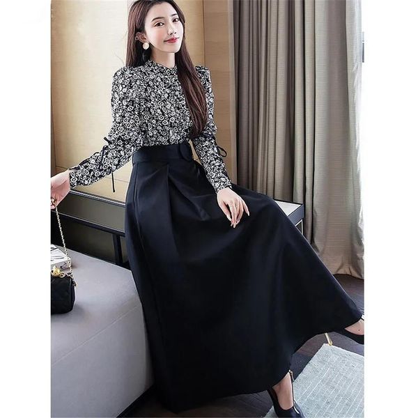 Vestidos femininos de escritório formal preto saia plissada feminina cintura alta maxi saia com cinto 2021 novo coreano elegante moda longa saia de trabalho