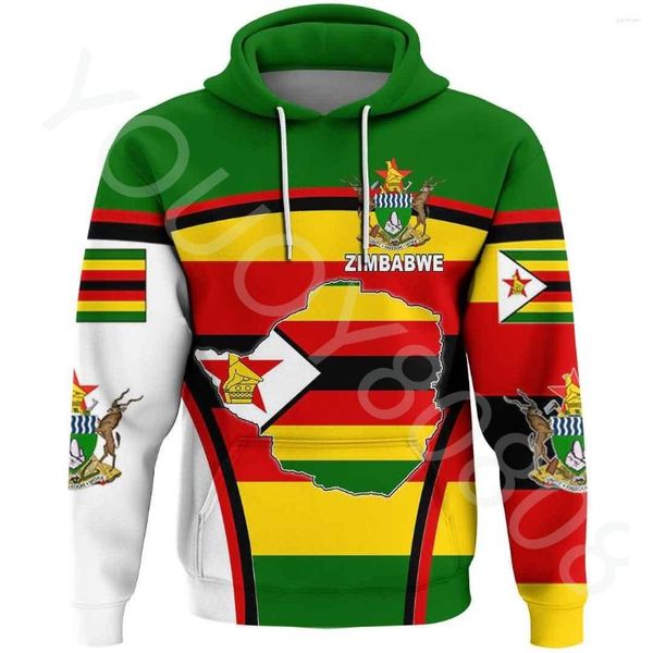 Erkek Hoodies Erkek Kazak 3D Baskı Afrika Bölgesi Zimbabve Bayrak Hoodie Retro Harajuku Günlük Spor Giyim Zip