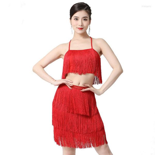 Sahne Giyim 2pc Set Latin Kadınlar Dans Eğitim Tassel Giyim Seksi Balo Salonu Elbise Tango Modern Kostümler Rumba Dans Giysileri