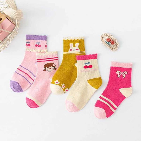 Socken 5 Paar/Charge hochwertiger gestrickter warmer Mädchen-Neujahrs-Kindersocken mit rosa Blumen-Cartoon G220524