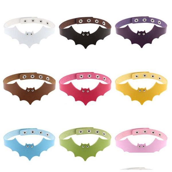 Chokers Pu Leather Bat Wing Collar Punk Womens Neck With Clavicle Colar Colar Short GSWFN246 Cadeia Mix Ordem Drop Drop Jewelry Dhrnx