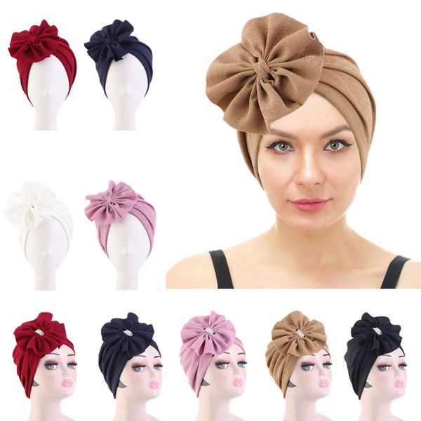 Neue Blume Perle Perlen Turban Frauen Chemo Cap Moslemisches Hijab Kopftuch Motorhaube Hut Haarausfall Kopf Abdeckung Skullies Afrikanische Headties