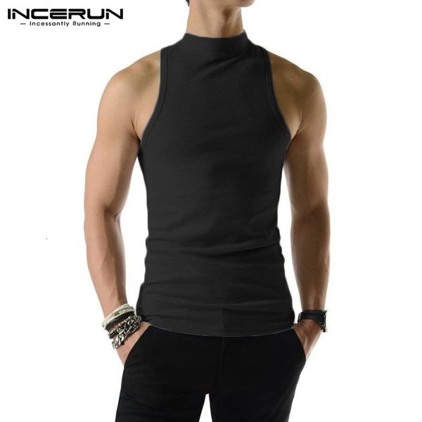 Herren Tank Tops Männer Einfarbig Rollkragen Ärmellose Gestrickte Casual Westen Sommer Streetwear Fashion Kleidung INCERUN S5XL 230524