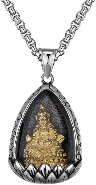 GZW Men's Titanium Aço inoxidável Lótus Flor Buda Pingente Colar Ganesha Tara Huang Caishen Bodhisattva Presentes de joias para homens No marido, namorados colar