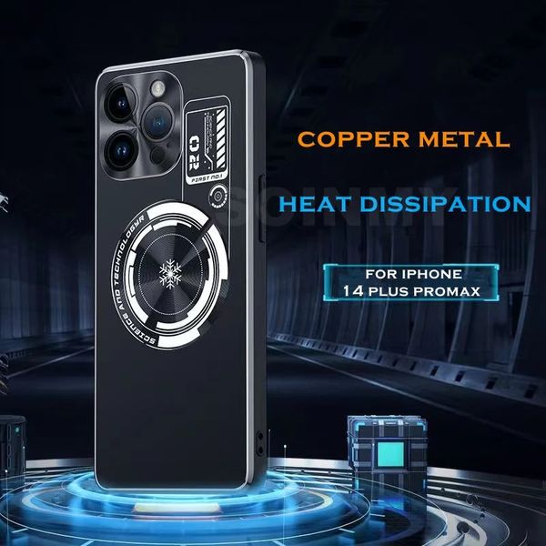 Luxo cobre metal caso de refrigeração para iphone 15 14 13 12 11 pro max 14 pro 14 plus grafeno liga alumínio jogo dissipação calor capa traseira