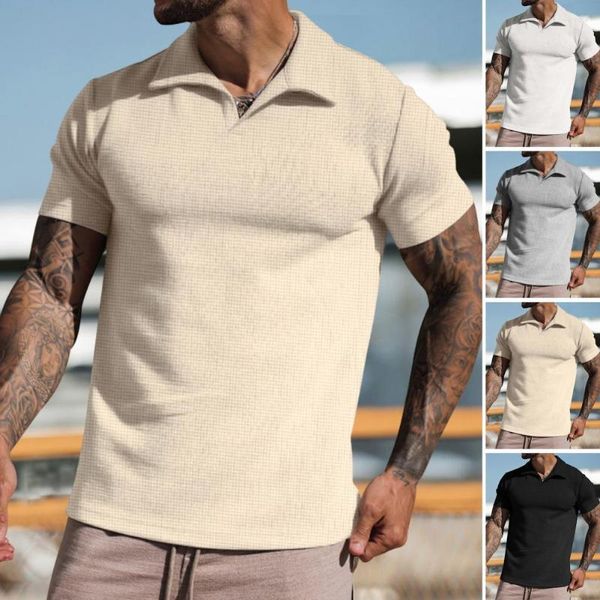 Herren Polos Sommer Männer T-Shirt Kurze Ärmel Einfarbig Umlegekragen Lose Fit Männliche Freizeithemd Top Straßensportbekleidung