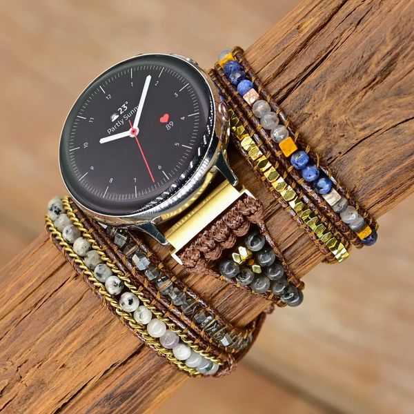 Armbänder Naturstein Schwarz Labradorit Samsung Uhrenarmband BOHO Wachsseil 5 Schichten Sumsung Uhrenarmband Großhandel Dropshipping