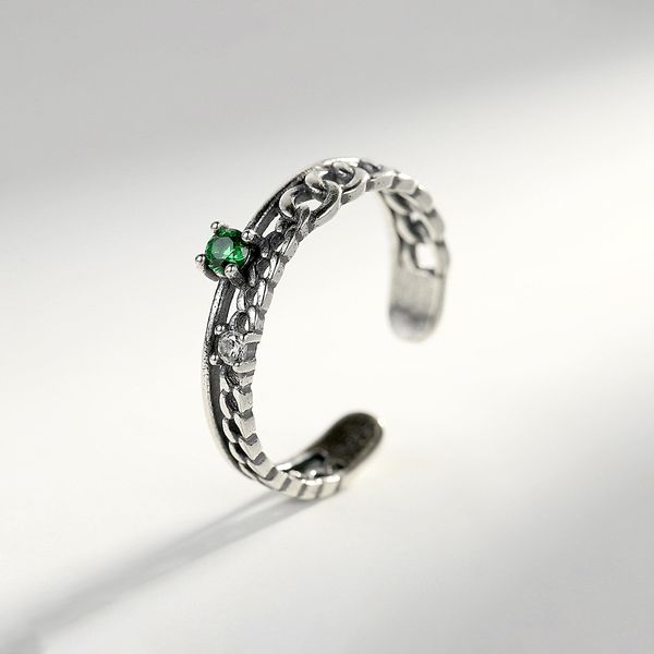 European Vintage Noble Women s925 Sterling Silver Open Ring Fashion Luxury Brand Green Zircon Ring Charm Female Classic Ring Party Versatile High-end Jewelry Gift