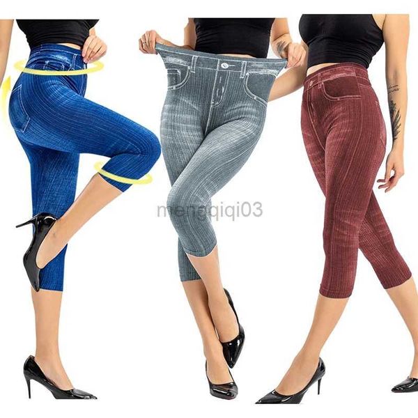 Jeans da donna Leggings in denim elasticizzato Stampato casual Leggins corti Pantaloni al polpaccio Jeans finti Vita alta Pantaloni estivi femminili sottili Y23