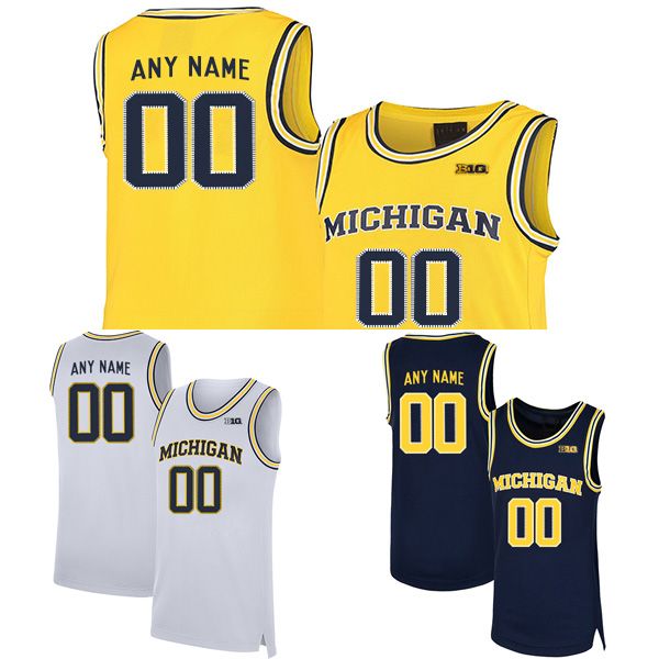 Özel Michigan Wolverines Forma Erkek Kolej Beyaz Blue Sarı ABD bayrak moda özelleştirilmiş üniversite basketbol giymek yetişkin boyutu dikişli forma
