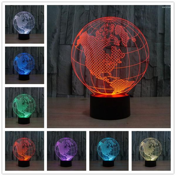 Nachtlichter USB-LED-3D-Lampenlicht für Kinder Tisch Amerika Globus Sieben Farbvision Stereo Touch-Schalter Acryl
