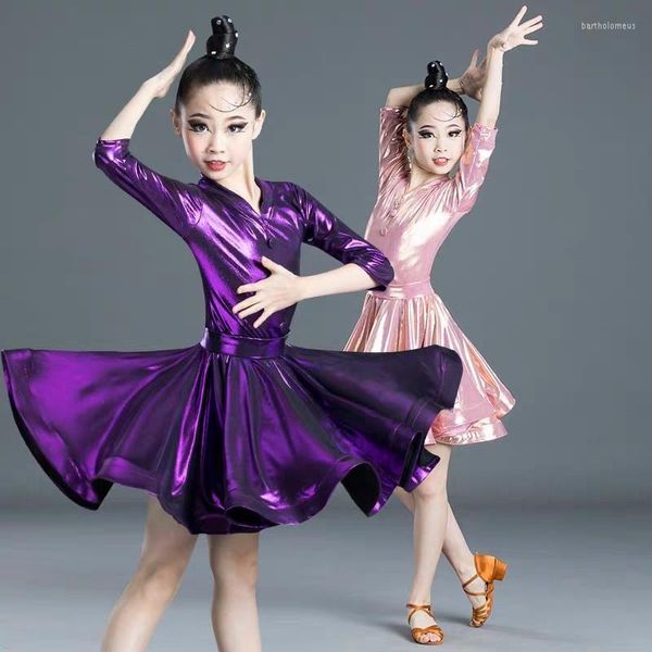 Stage Wear Sexy Glossy Girls Professional Kids Abito da ballo latino Bambini Concorsi Gonne Ballroom Salsa Dance Costumes