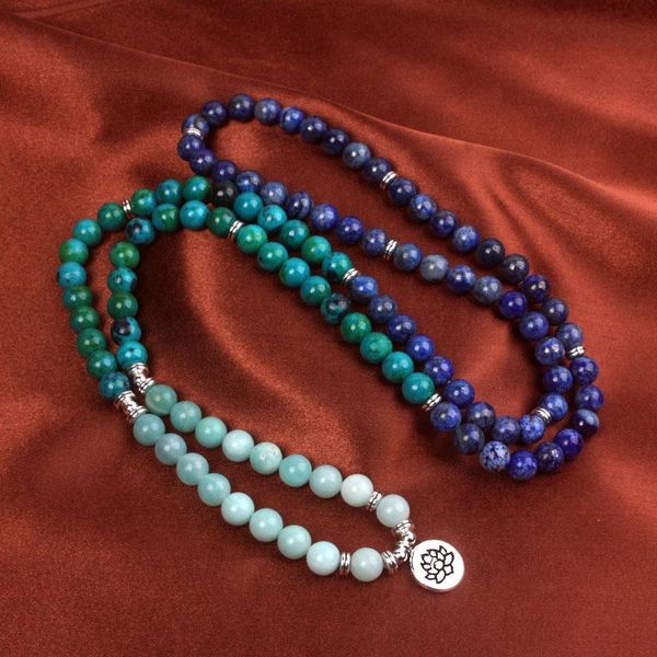 Pulseiras naturais lápis-lazúli ite 108 mala pulseira para mulheres pulseira de flor de lótus yoga vida árvore jóias dropshipping