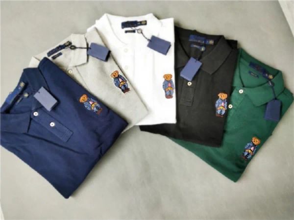 YENİ Polo yaka kısa kollu erkek gömleği işlemeli AYI LOGOSU Tee T GÖMLEK iş sporları saf pamuk