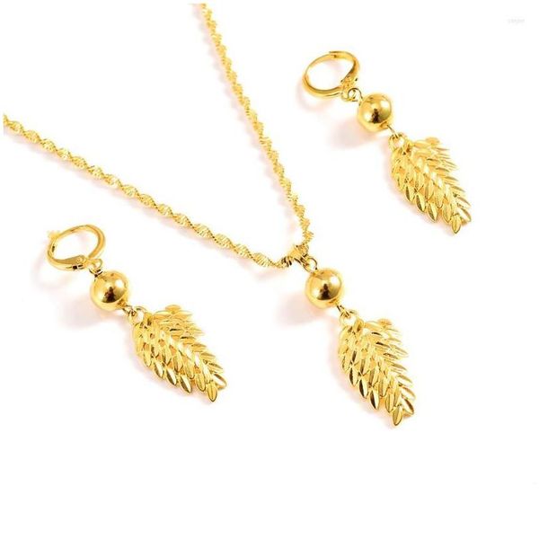 Orecchini Collana Set Orecchino d'oro Regalo per feste da donna Foglia Abbigliamento quotidiano Madre Bridaldiy Charms Ragazze Drop Delivery Ebreo Dhgarden Dh27U