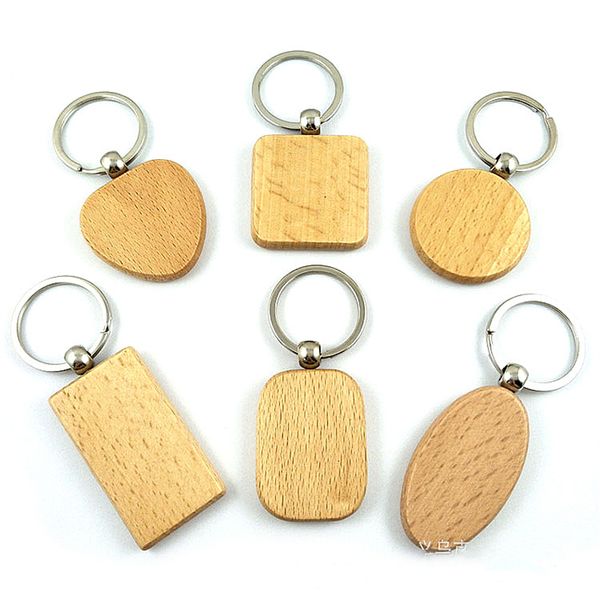 Forme geometriche vuote Il portachiavi in legno può essere inciso chip in legno fai -da -te semplice tag Accessori fatti a mano Accessori Chiave Anelli chiave