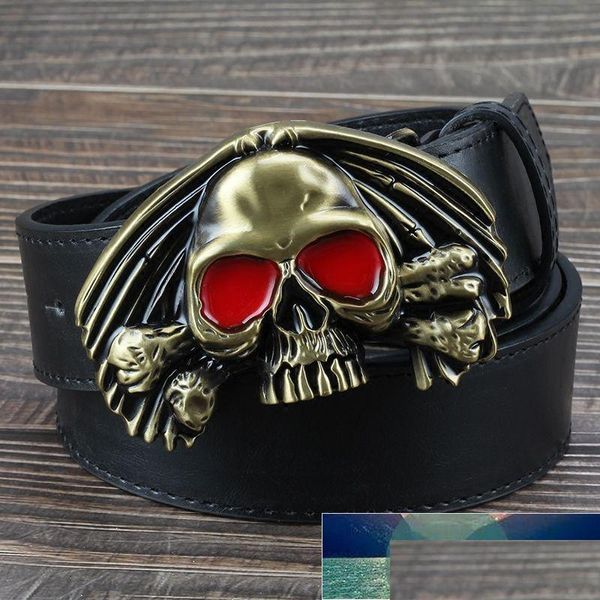 Outros acessórios de moda Red Eye Gold Skl Metal Buckle Belt For Men Rock Punk Ligante lisa Skls Belts CEINTURE HOMME DHGARDEN DHQDS
