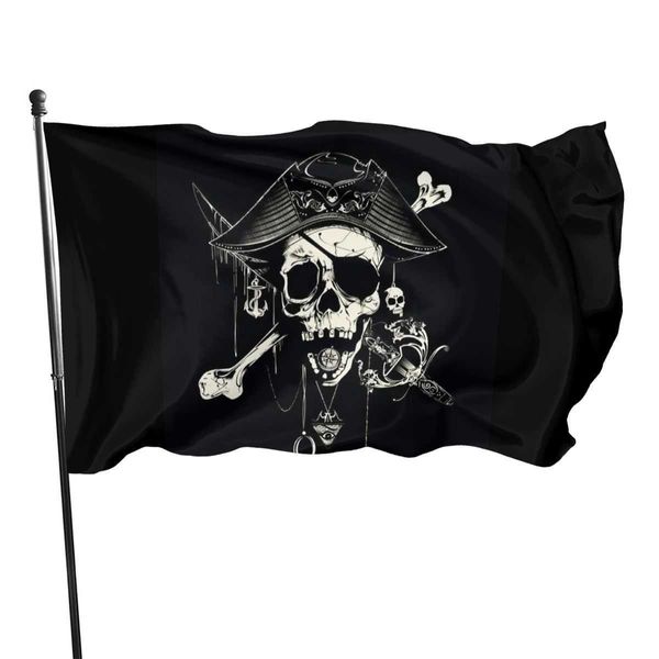 Banner-Flaggen, 90 x 150 cm, ältere gebrochene Piratenflagge, Totenkopf, gekreuzte Knochen, Piratenflagge zur Dekoration, G230524