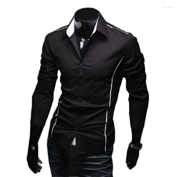 Camisas casuais masculinas 2023 Luxo masculino estilista elegante tubulação de borda de manga comprida Camisa de camisa Muscle Fit 3 Color 5902