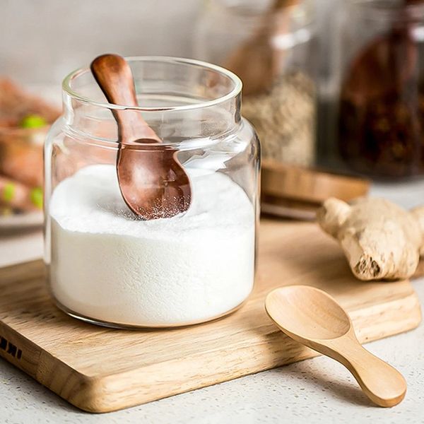 Mini cucchiai di legno Piccola cucina Cucchiaio per spezie Cucchiaio per condimento Zucchero Tè Caffè Paletta Manico corto Cucchiaio per bambini in legno Gadget da cucina