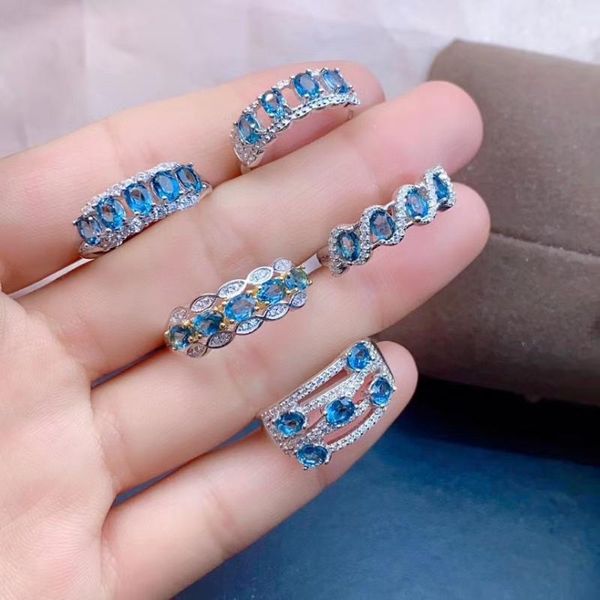 Cluster Rings Meibapj 5 Styles Natural London Blue Topaz для женщин Реал 925 серебряный серебряный серебряный