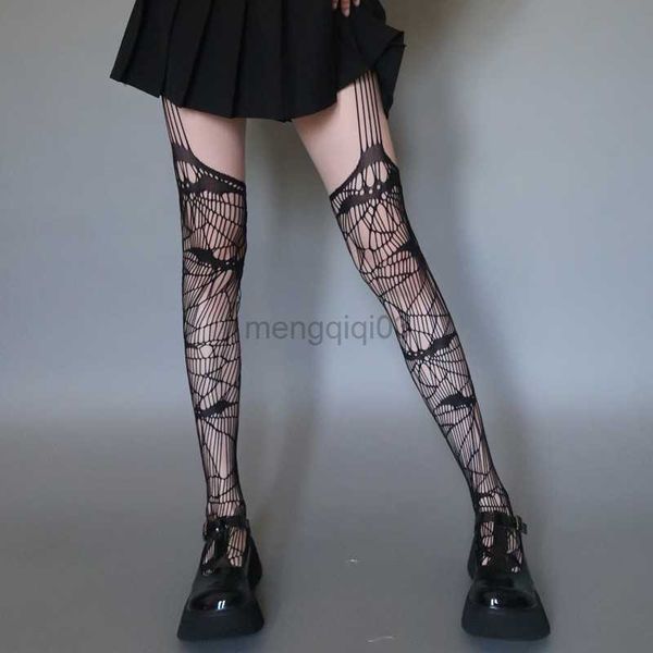 Meias Hosiery Skull Fishnet Scocking feminino Garter Holl Bat Gothic Mesh escuro Leggings Lolita JK Tizinhas Halloween Cosplay Pantyhose Y23