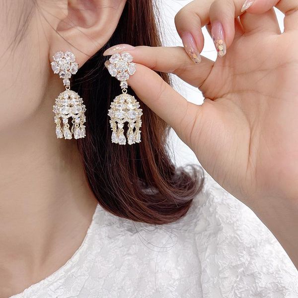 Nodo fiore di cristallo goccia orecchini pendenti indiani Jhumka Jhumki donne da sposa festa di nozze gioielli di moda strass nappa campana regali